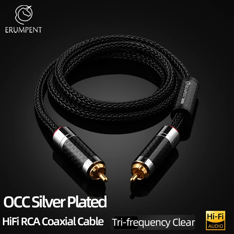 ERUMPENT HiFi 75Ω RCA Coaxial Cable Hi-end OCC Silver Plated RCA to RCA Male SPDIF Subwoofer Audio Cable
