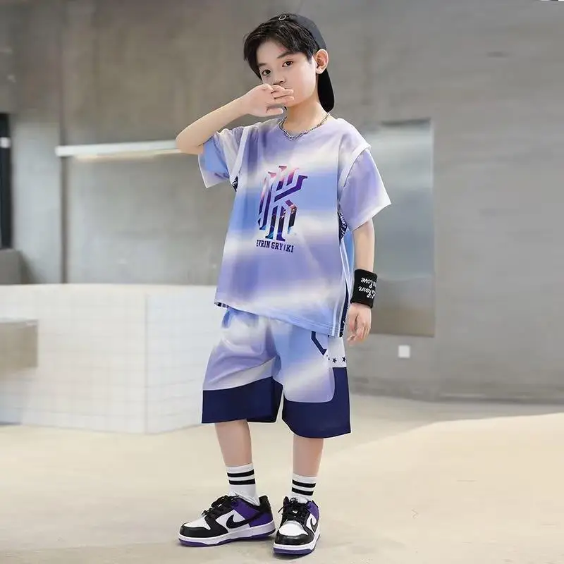 

Summer Teenage Boy Sports Clothes Set Children Girls Tshirt and Shorts 2 Pieces Suit Basketball Short Sleeve Top Bottom Outfits