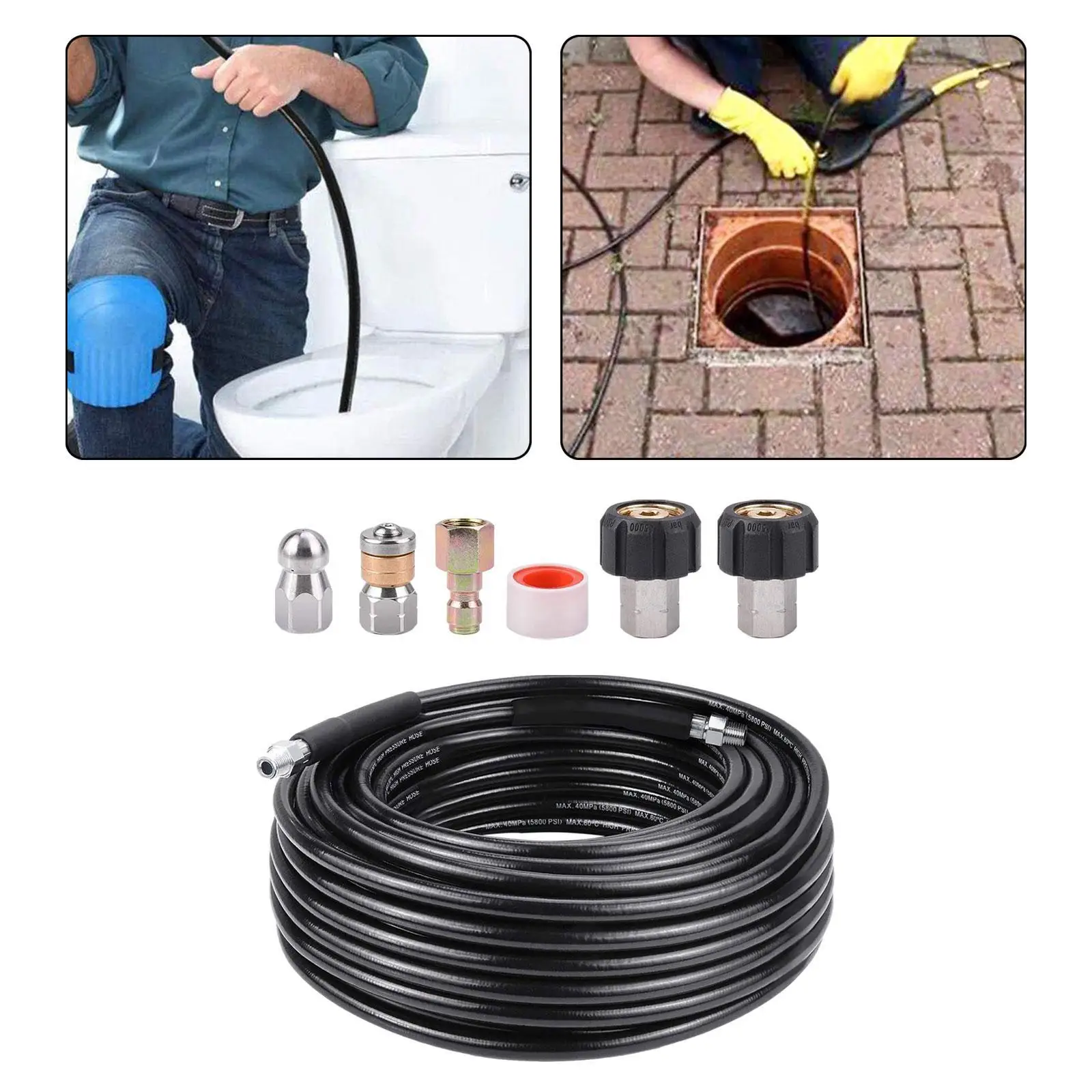 

Sewer Jetter Kit for Pressure Washer,Drain Jetter Nozzles Cleaner Hose 1/4 inch NPT Jetting Hose for Sinks Roofs Cleaning Car