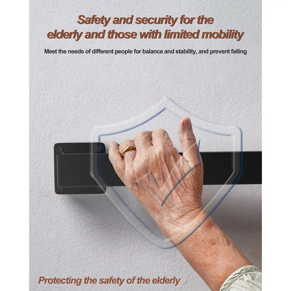 حاجز درج معدني صناعي أسود غير لامع، سعة تحميل 500 رطل، حامل على الحائط، غير قابل للانزلاق، 5 أقسام