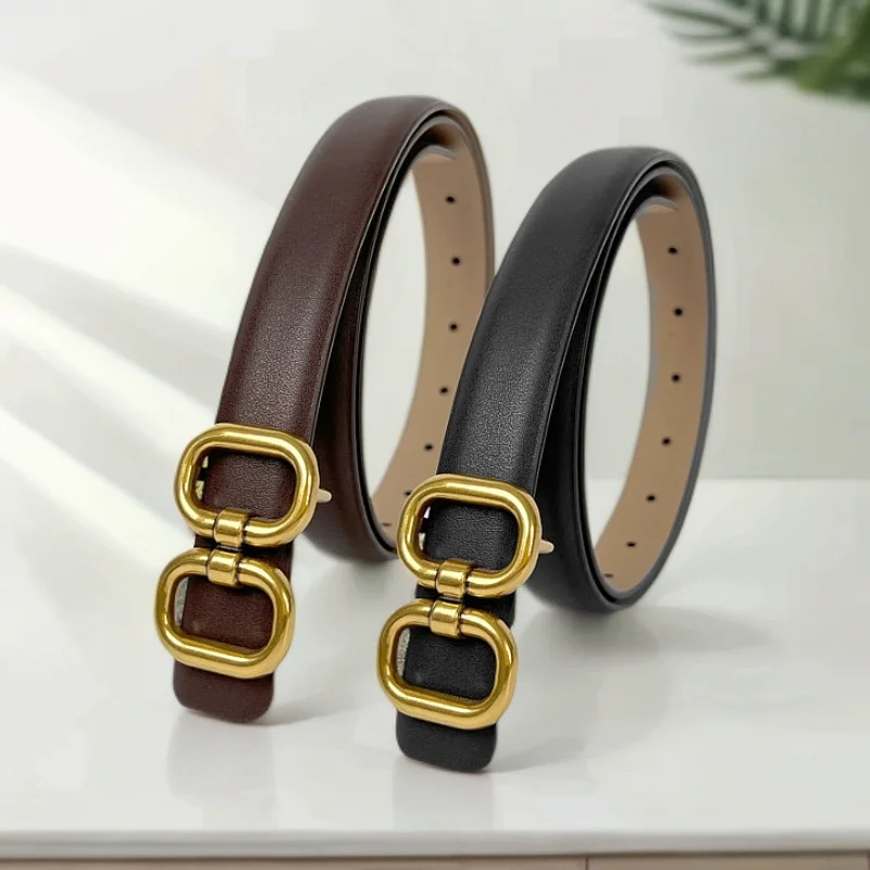 حزام نسائي على الطراز الكوري ذو ملمس راقي مع إبزيم ناعم فريد، حزام خصر رفيع، متعدد الاستخدامات للتنانير والجينز، الخصر أ