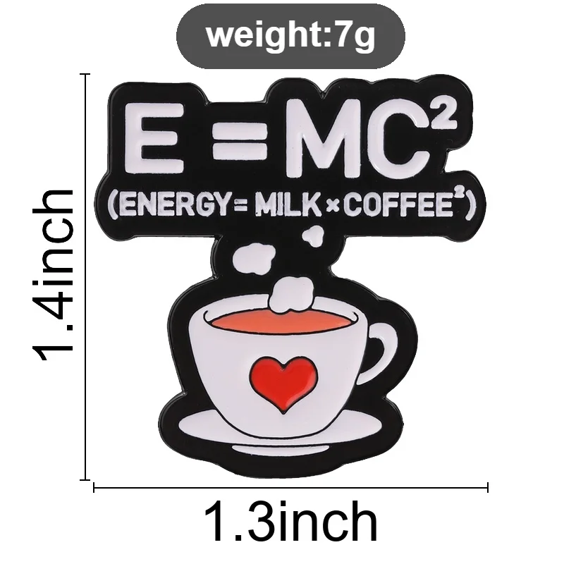 Energy Equals Milk Times Coffee Square Enamel Pin, Coffee Chemistry Equation Brooch For Coffee Addicts And Physics Humor Gift