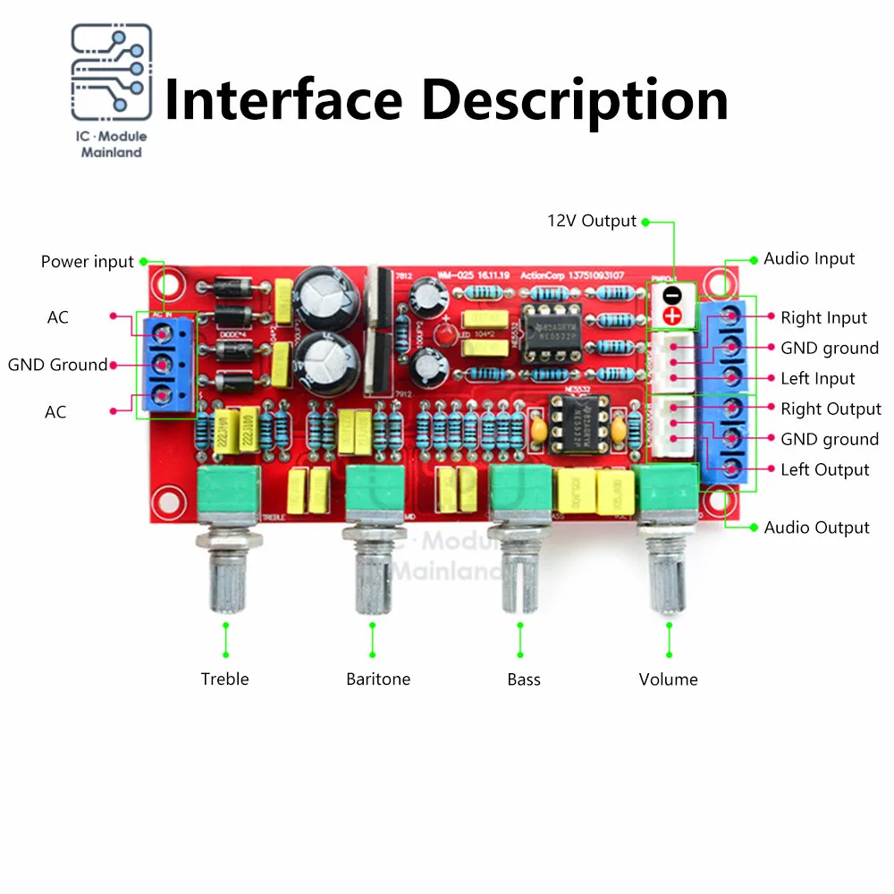 NE5532 Preamplifier High Bass High Potentiometer Tone Preamplifier Hi-Fi Amplifier Control Board Module for Diy Amplifiers