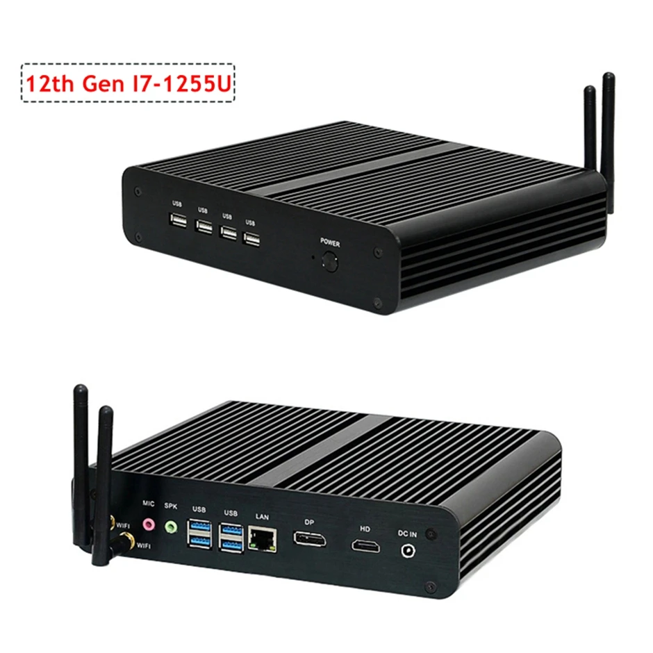 Fanless Mini Gaming Desktop PC Core i7 10510U 10710U 1165G7 Windows11 HD-MI2.0 DP Dual 4K Display UHD Graphics HTPC NUC Computer