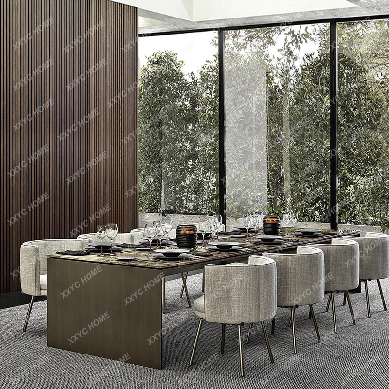 Conference Table and Chair Combination Rectangular Natural Table Top Metal Table Stainless Steel Furniture