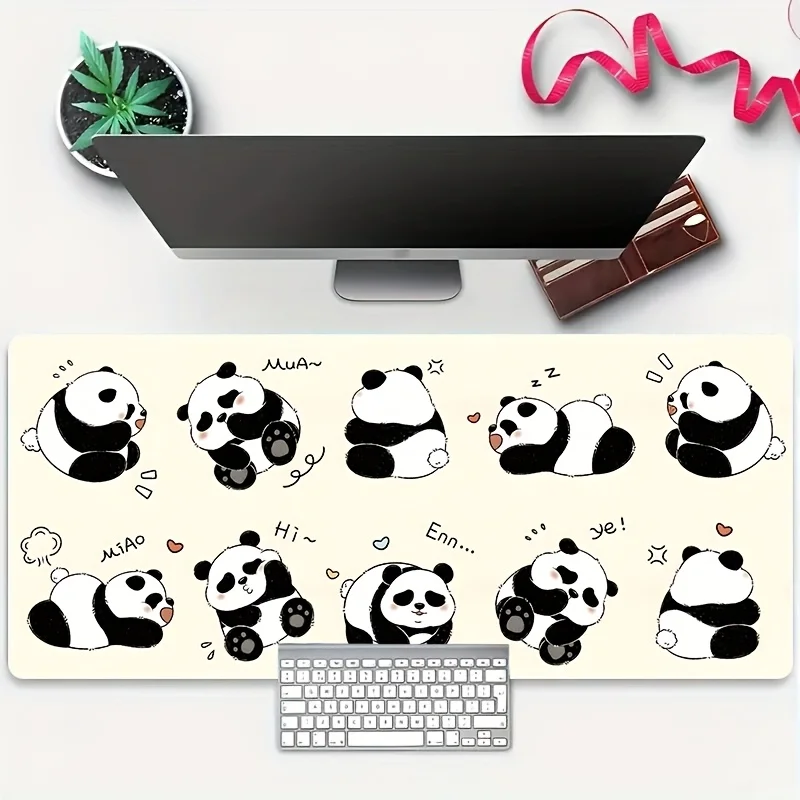 

Cute panda-designed large gaming mousepad with an anti-slip rubber base that can be washed is suitable for both office and home