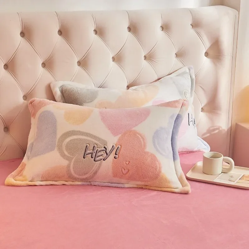 A Pair of Plush Pillowcases Cartoon Winter Printing Double Soft Fabric Home Textile Products Suitable As A Gift for Gifting
