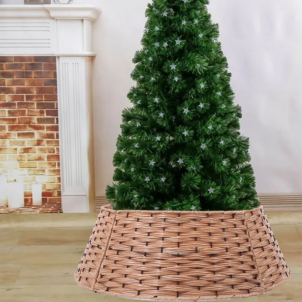 شجرة عيد الميلاد تنورة طوق جولة المنسوجة الشمال تصميم غطاء قاعدة الزخرفية للأشجار الاصطناعية الحقيقية عطلة ديكور المنزل #6