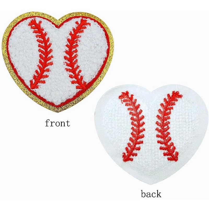 12 PCS Baseball Heart Patch Gold Edges Baseball Iron On Patches As Shown Acrylic Fiber For DIY Decorative Clothing