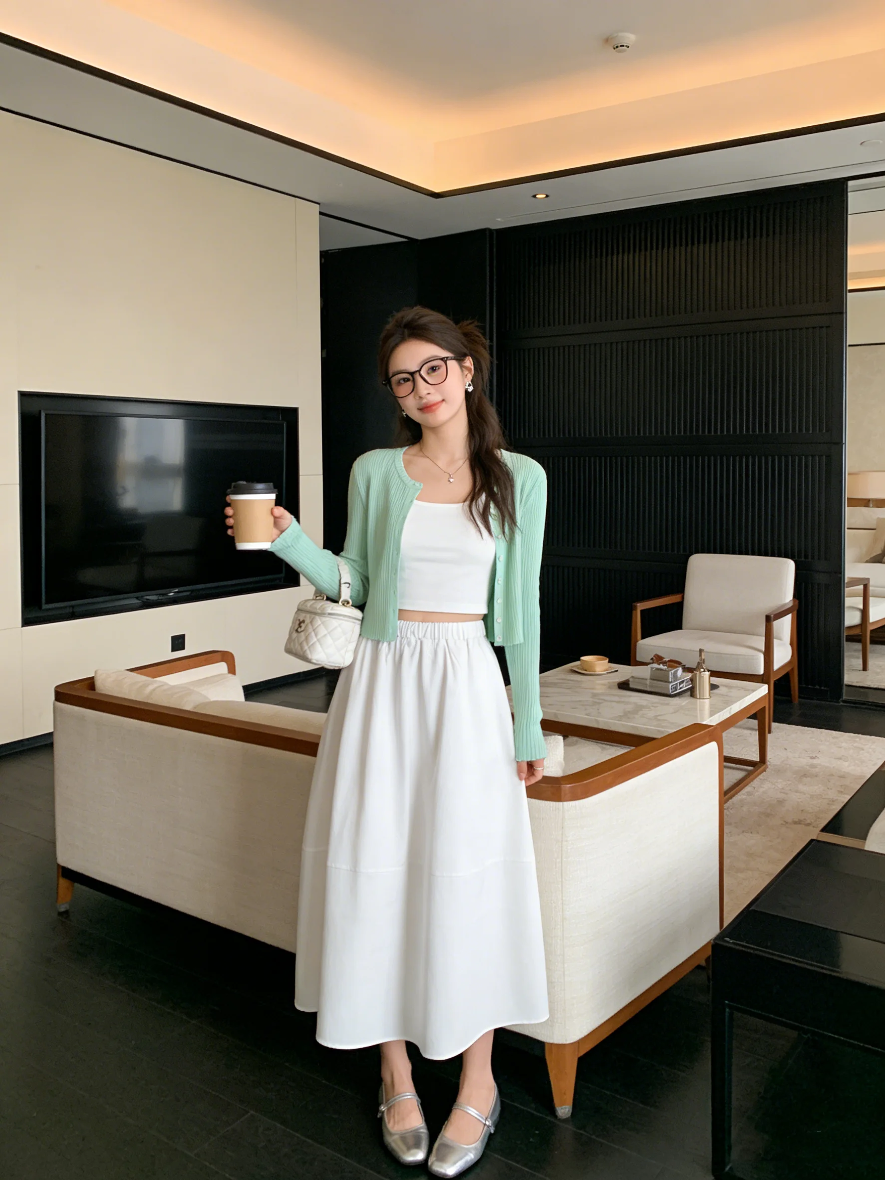 

Юбка женская универсальная миди А-силуэта с высокой талией, эластичная, белая, простая, с перекрестным дизайном, для ранней весны