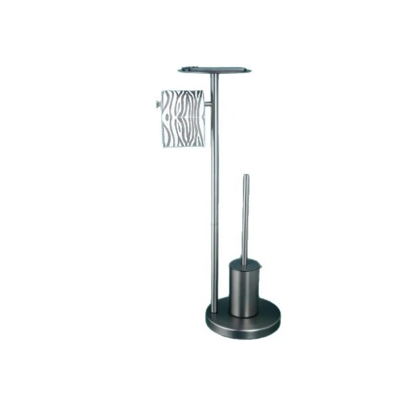 

Floor-standing toilet brush rack, stainless steel bathroom toilet paper holder with stand tray, multi-functional storage rack