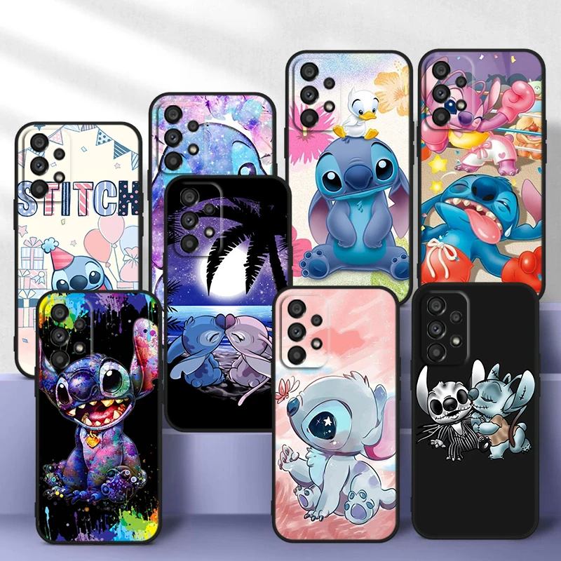 Lilo Stitch Cartoon For Samsung Galaxy A54 A34 A73 A52S A72 A52 A32 A22 A12 A21S 4G 5G Silicone Soft Black Phone Case