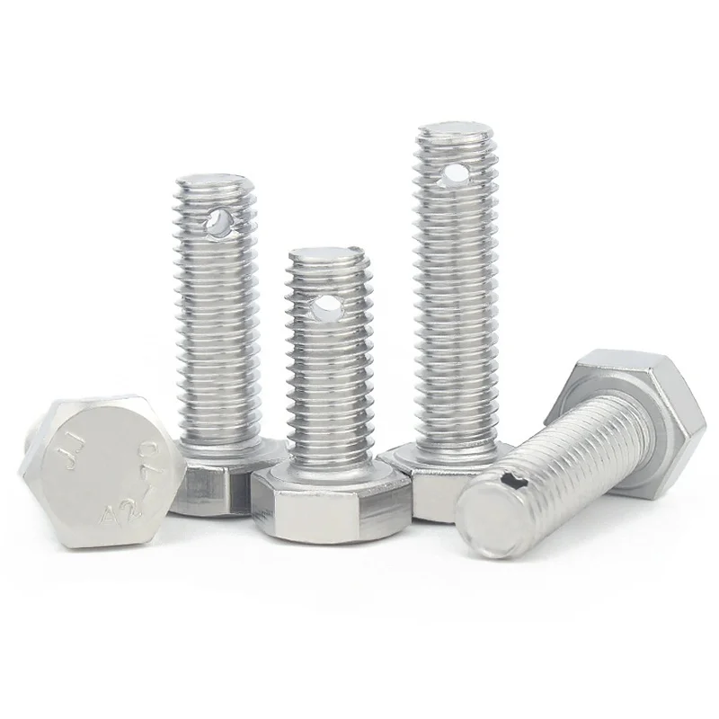304 Stianless Steel External Hex Hexagon Head Screws Tail With Holes Perforated Bolt M6 M8 M10 M12 M14 M16