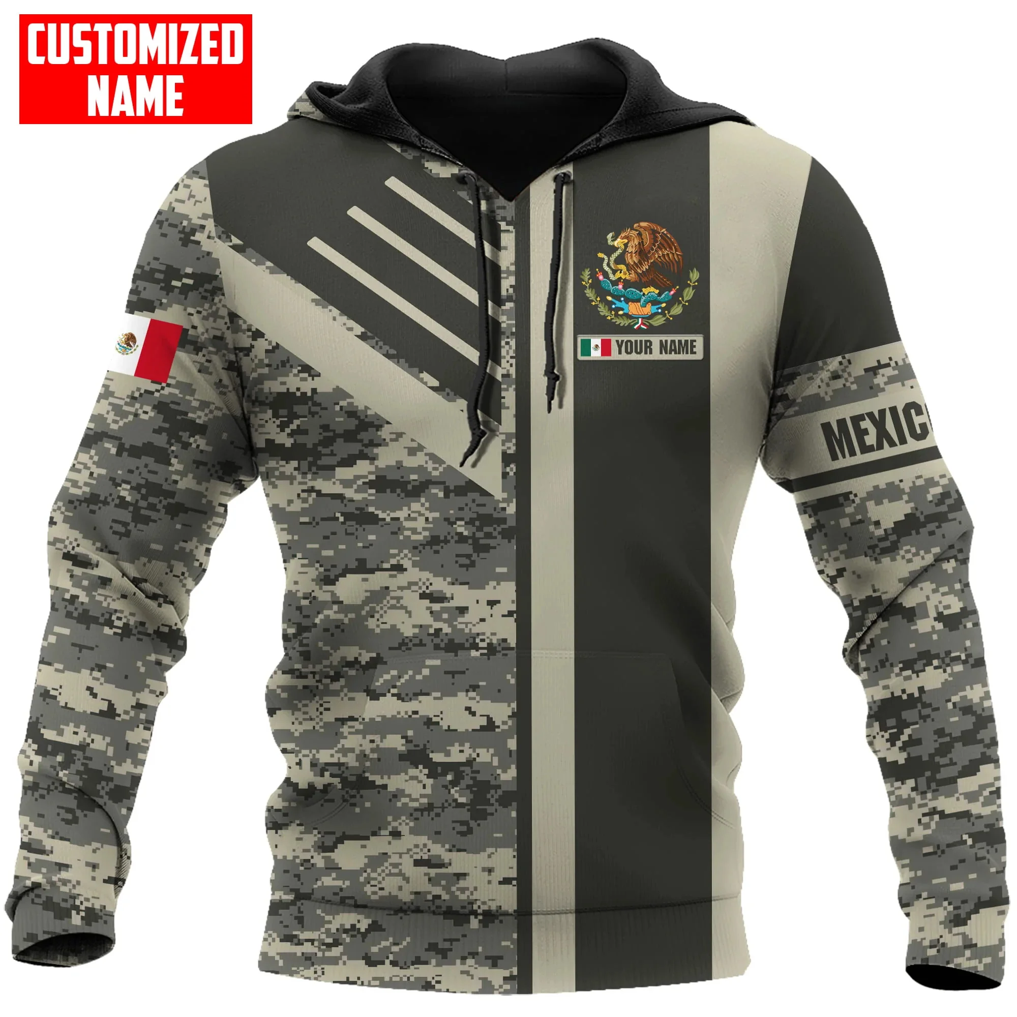 Personalized Name Mexico Flag Coat of Arm 3D All Over Printed Mens Hoodie Unisex Casual Jacket zip hoodie sudadera hombre MT-114