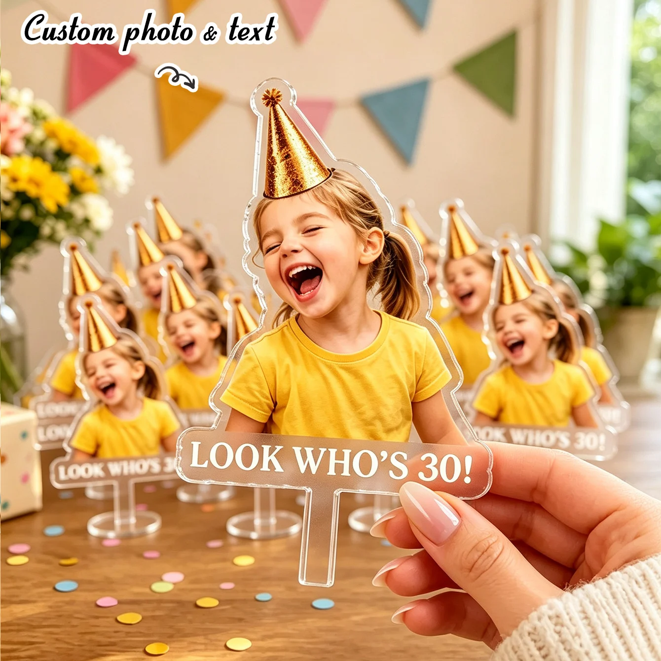 Personalized Birthday Decorations for 30Th, 40Th, and 50Th Birthdays, Customized Photo Cake Toppers, Fun Birthday Party Favors, Birthday Gifts for Daughters and Sons, Personalized Shiny Cake Toppers with Photos, Party