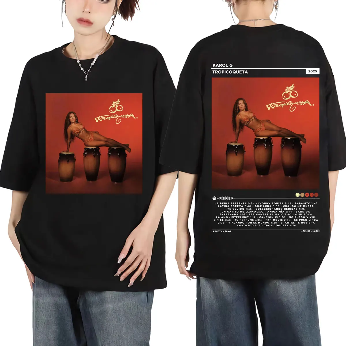 

Singer Karol G Tropicoqueta 2025 New Album Poster Graphic T Shirts Fashion Pop Music T-shirts Men Women Oversized Cotton T-shirt