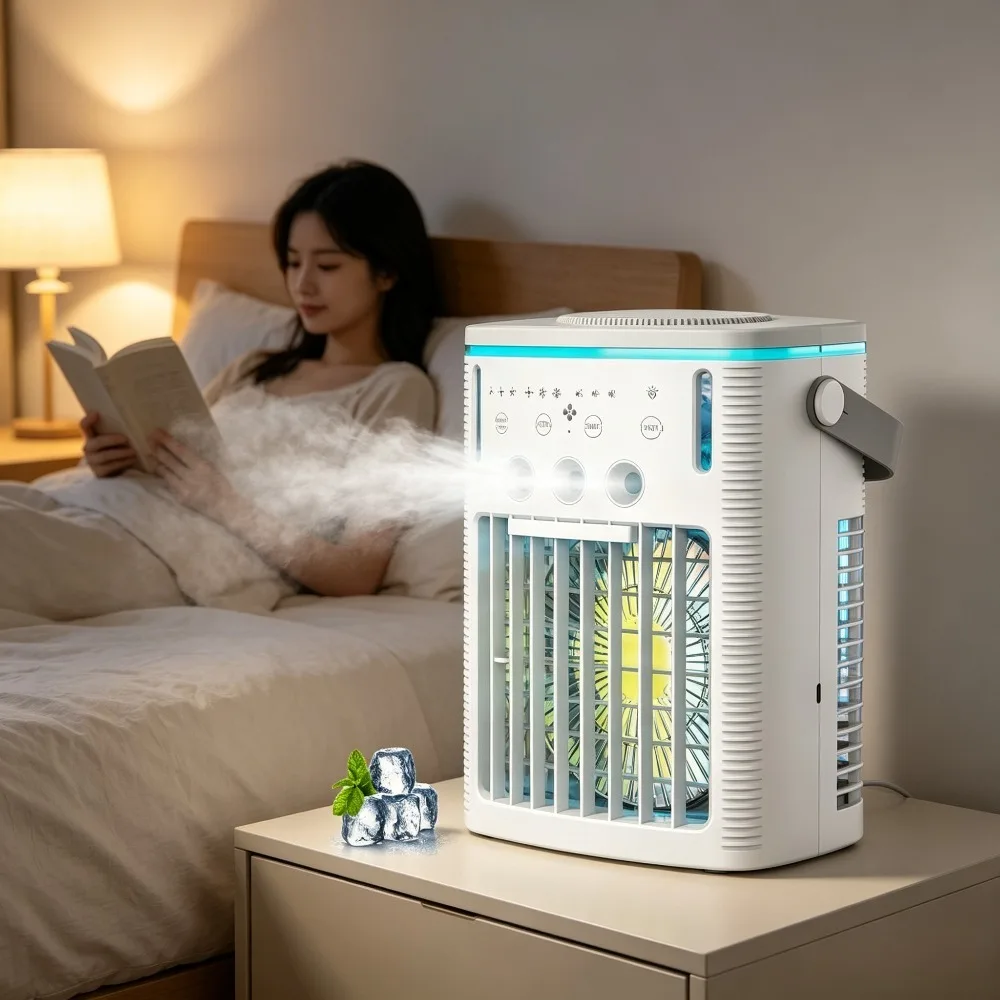 Cooling Fan / Ice Plate Water Tank Mist Spray Air Conditioner Evaporative Portable Personal AC for Home Kitchen Bedroom