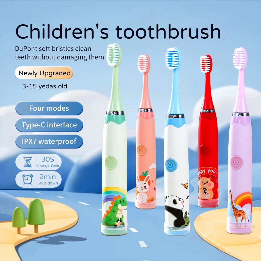 

Children Electric Toothbrush Sonic Kids Boy Girl Cartoon Teeth Whitening Toothbrush Type-C Ultrasound Soft Bristle Tooth Brush