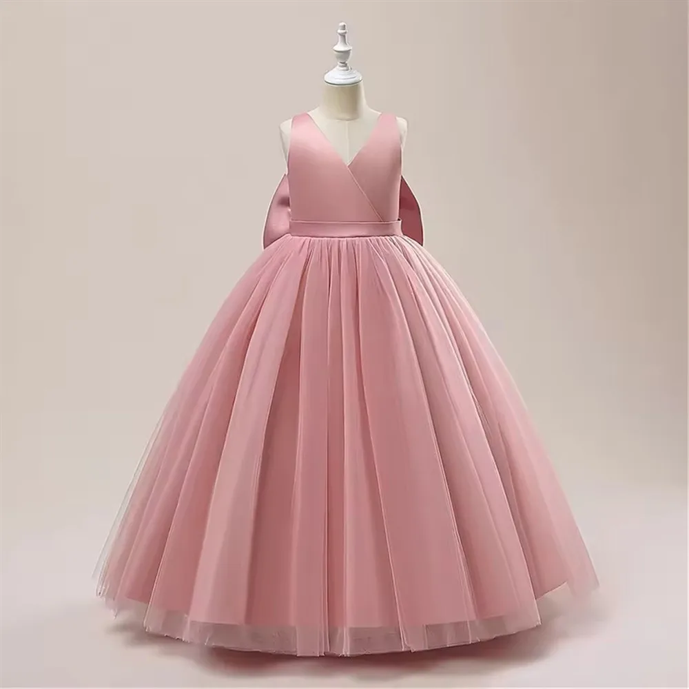 

Big Bow Lace Bridesmaid Dress for Girl Christmas Costume White Wedding Party Princess Dresses First Communion Birthday Ball Gown