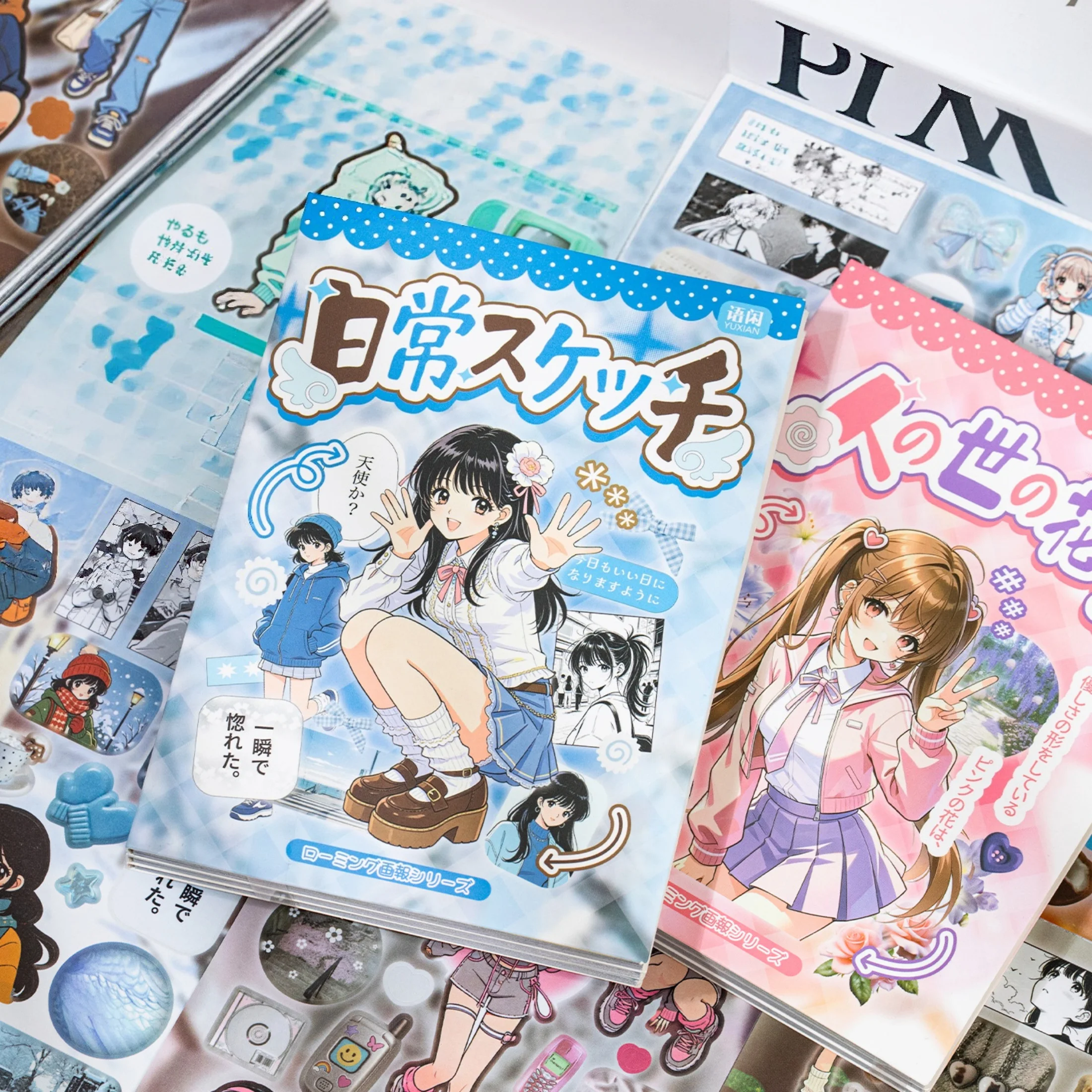 Comic-Style Girl Sticker Book, Roaming Art Book, Comes with Pre-Cut Journal Notebook, Sticker DIY Decoration Collage, Journal Gift Sticker Book