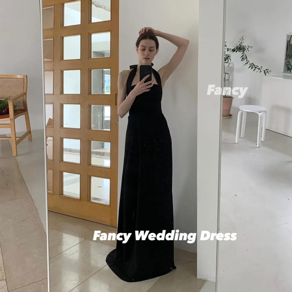 Fancy Simple Korea Halter A Line Wedding Dress Photo Shoot Elastic Satin Prom Gown Sleeveless Back Corset Customized 웨딩드레스