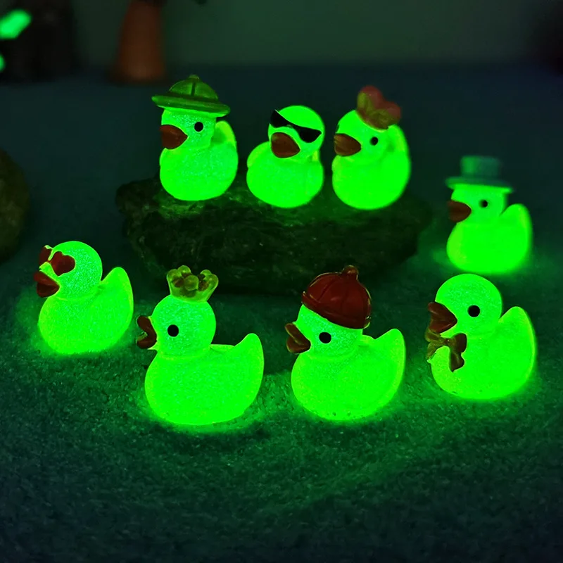 20PCS Mini Yellow Luminous Duck Ornament Miniature Figures Tiny Duck Micro Fairy Garden Landscape Fairy Garden Home Decor