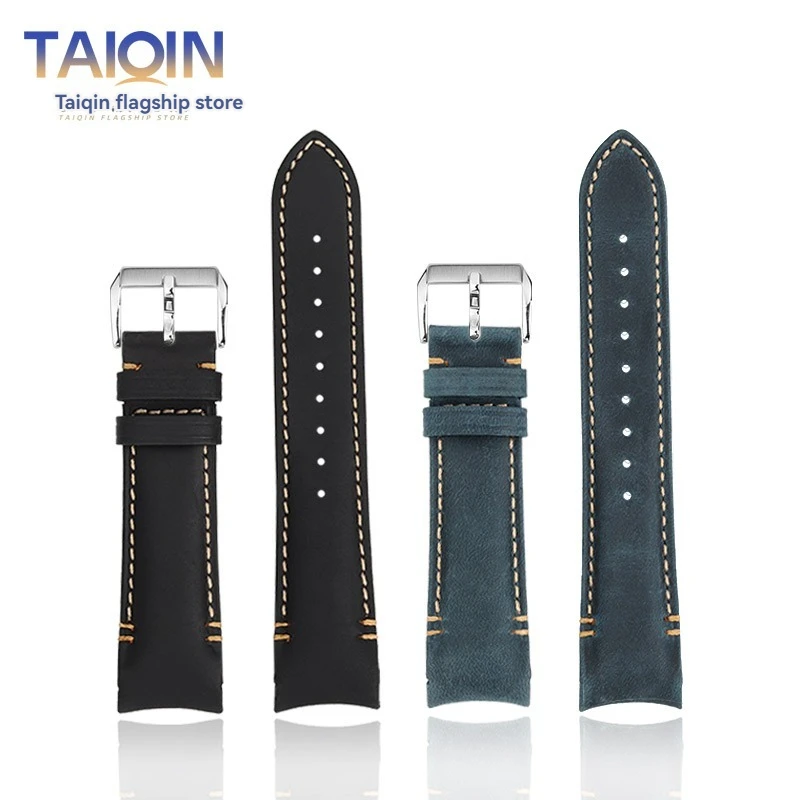 20 22mm Curved end Retro matte strap For Rolex black green water ghost yacht Omega Seamaster 300 600  AT150 leather Watch band - view 6