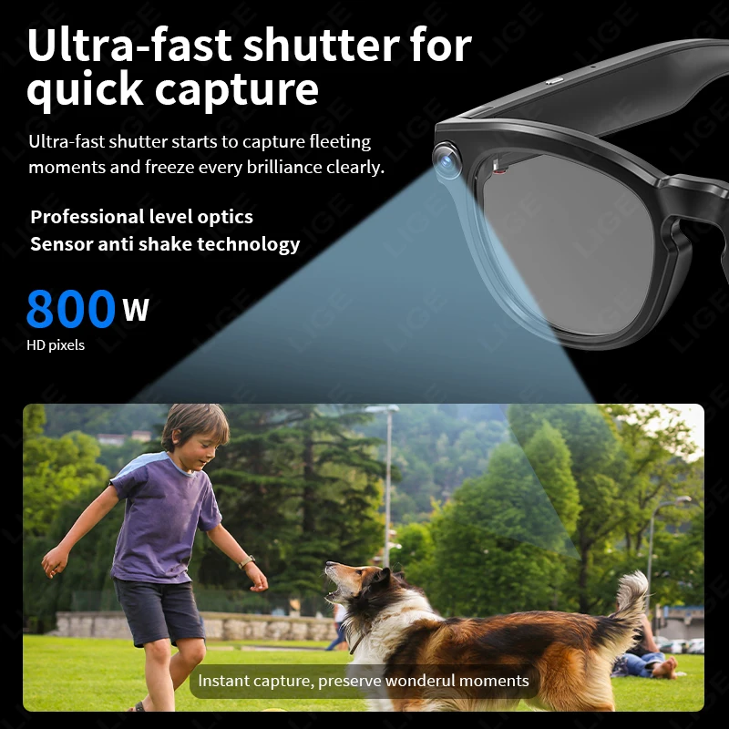 LIGE AI النظارات الذكية 4K HD كاميرا 32GB الذاكرة BT دعوة صوت مساعد ترجمة التحكم باللمس مشغل موسيقى النظارات الشمسية الرجال النساء