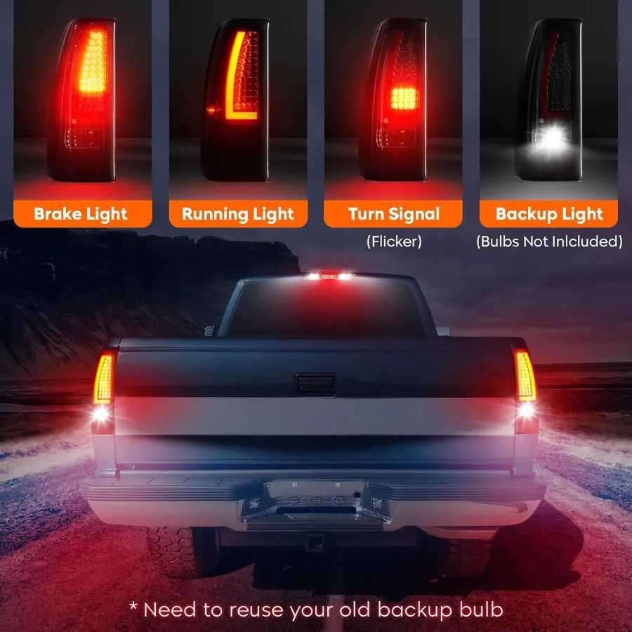LED Rear Tail Light with Third Brake Lamp for Chevrolet Silverado 1500 2500 9902 1500HD 2500HD 0102 and GMC Sierra 1500 2500 99