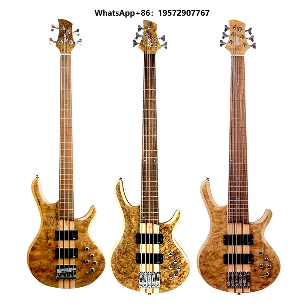 High Quality 24 Frets Neck Through Body 5 String 6 String Electric Bass Sapele Top Professional Performance Bass Guitar