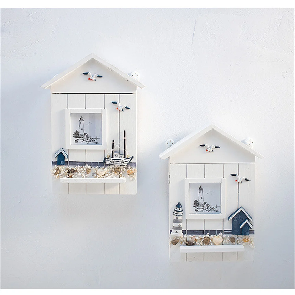 Sea Style Seabird Sea Tower White House Key Box Cabinet Living Room Wall Hanging Storage Box Home Decor Case Wood Craft Gifts