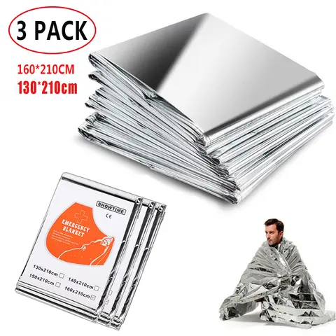 3 Pack Emergency Blanket 160*210cm Survival First Aid Thermal Mylar Space Blanket Silver for Camping Hiking Exploration