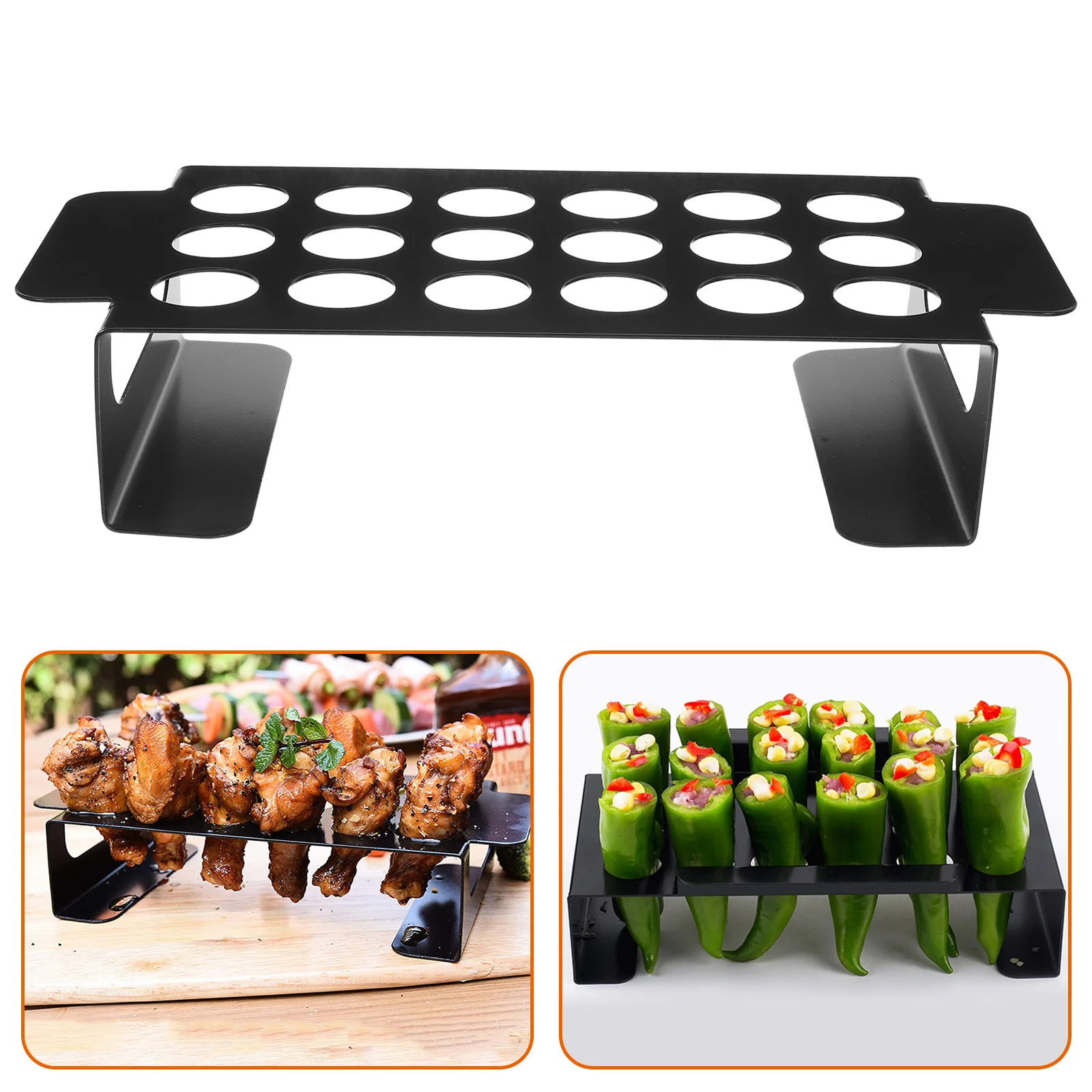 

18 Holes Black BBQ Grill Rack for Chicken Legs Jalapeno Stainless Steel Tool Outdoor Camping barbecue Supplies