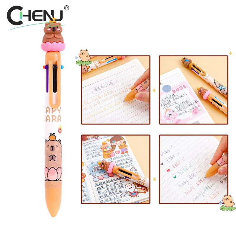 Cartoon Capybara Multicolor Ball Pen Ballpoint Pen Multicolored Pens Colorful Refill Multifunction 6/4 Colors In One Student