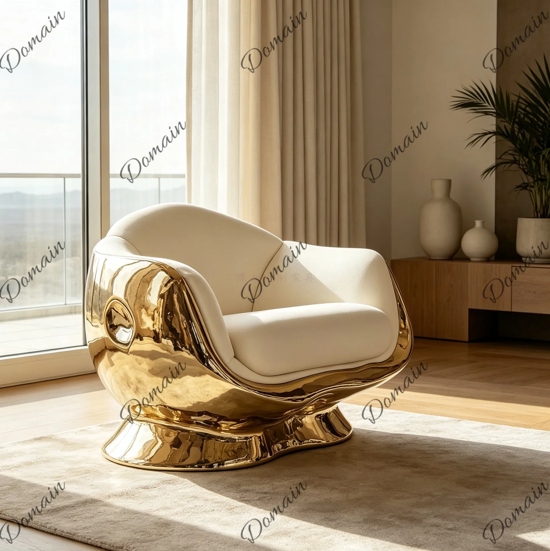 Art sense electroplated fiberglass reinforced plastic leisure single chair large flat layer model room special-shaped  chair
