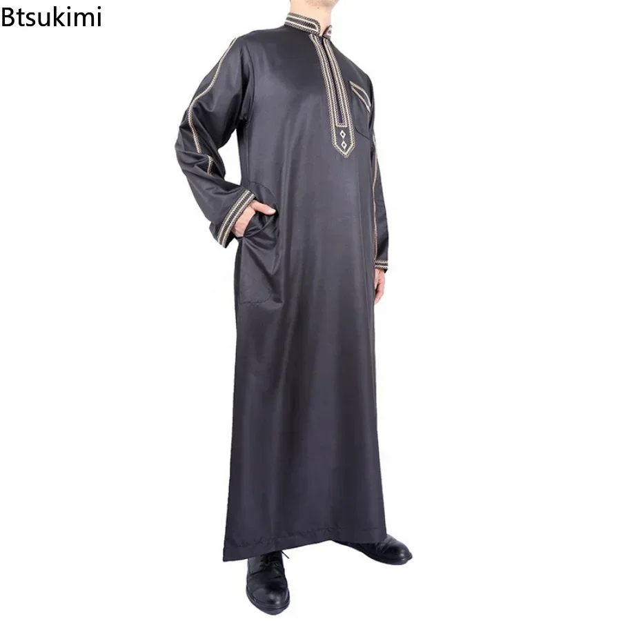 Novo 2025 abaya islam masculino robe vestidos muçulmanos djellaba homme moda camisas de cor sólida vestido árabe roupas masculinas étnicas presente