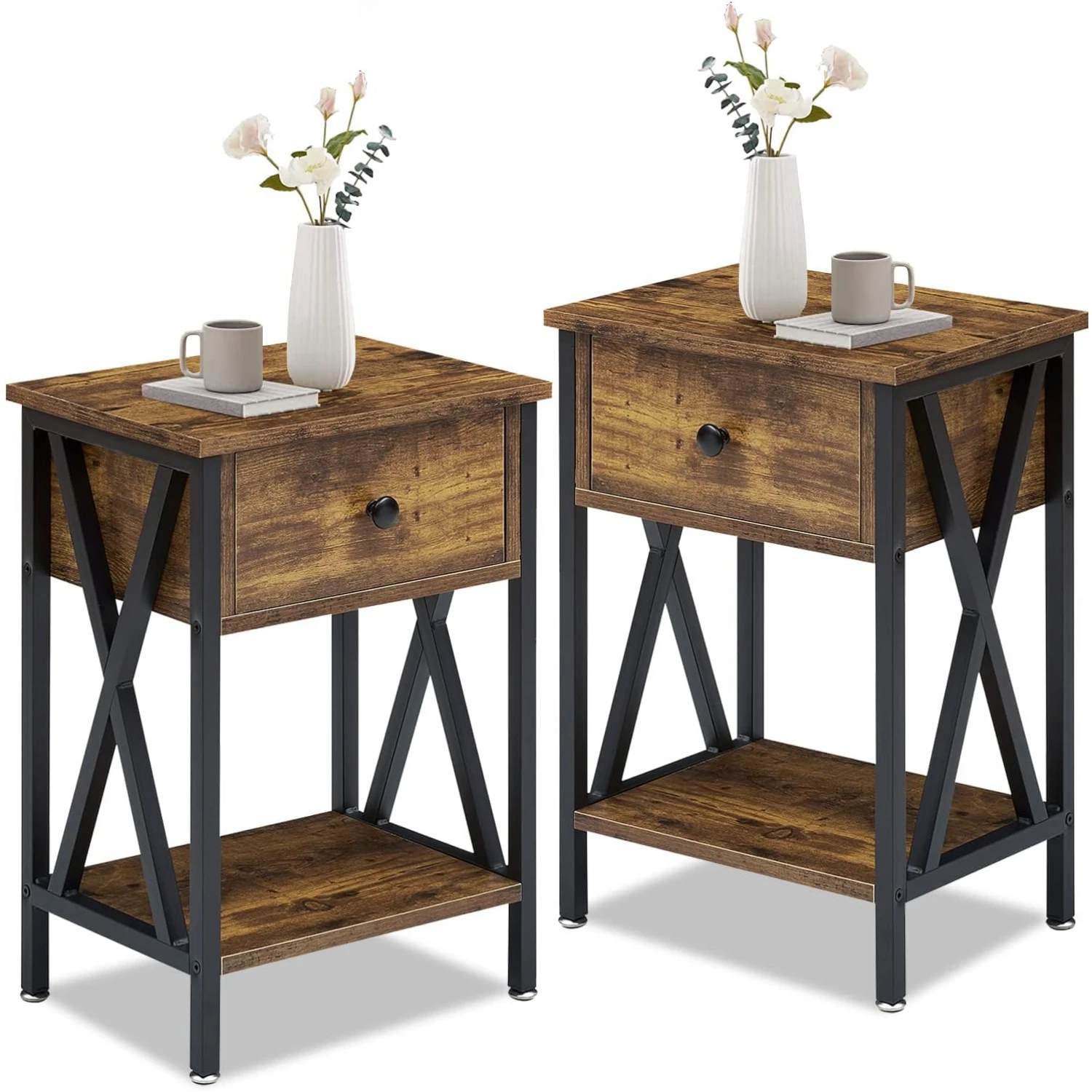 

, Industrial Side/End Tables Drawer and , Night Stands for Bedroom, Living Room, Wood Metal , Easy Assembly, Nightstand (), ATB