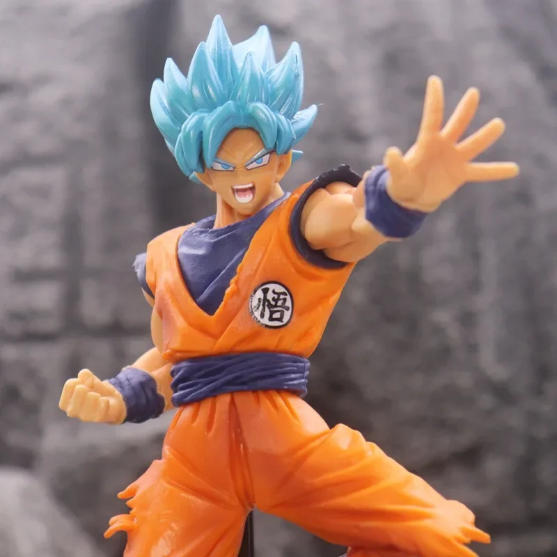 25cm Anime Dragon Ball Super Martial Arts Road Blue Hair Fusion Wujita Wukong Handmade Model Color Box Wholesale Ornament Model.