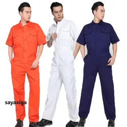 100% Cotton summer work overalls short sleeves working Uniforms mechanical electrical repairman coveralls Safety Work jumpsuits