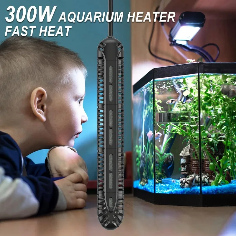 Aquarium Heater, 300W Fish Tank Heater with LED Digital Display & 5 Safety Protection, Submersible Aquarium Heater with 2