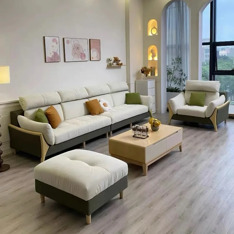 Modern Simple Three-Seat Living Room Sofa Small-Sized Cotton and Linen Fabric Light Luxury Casual Style Straight Row Set