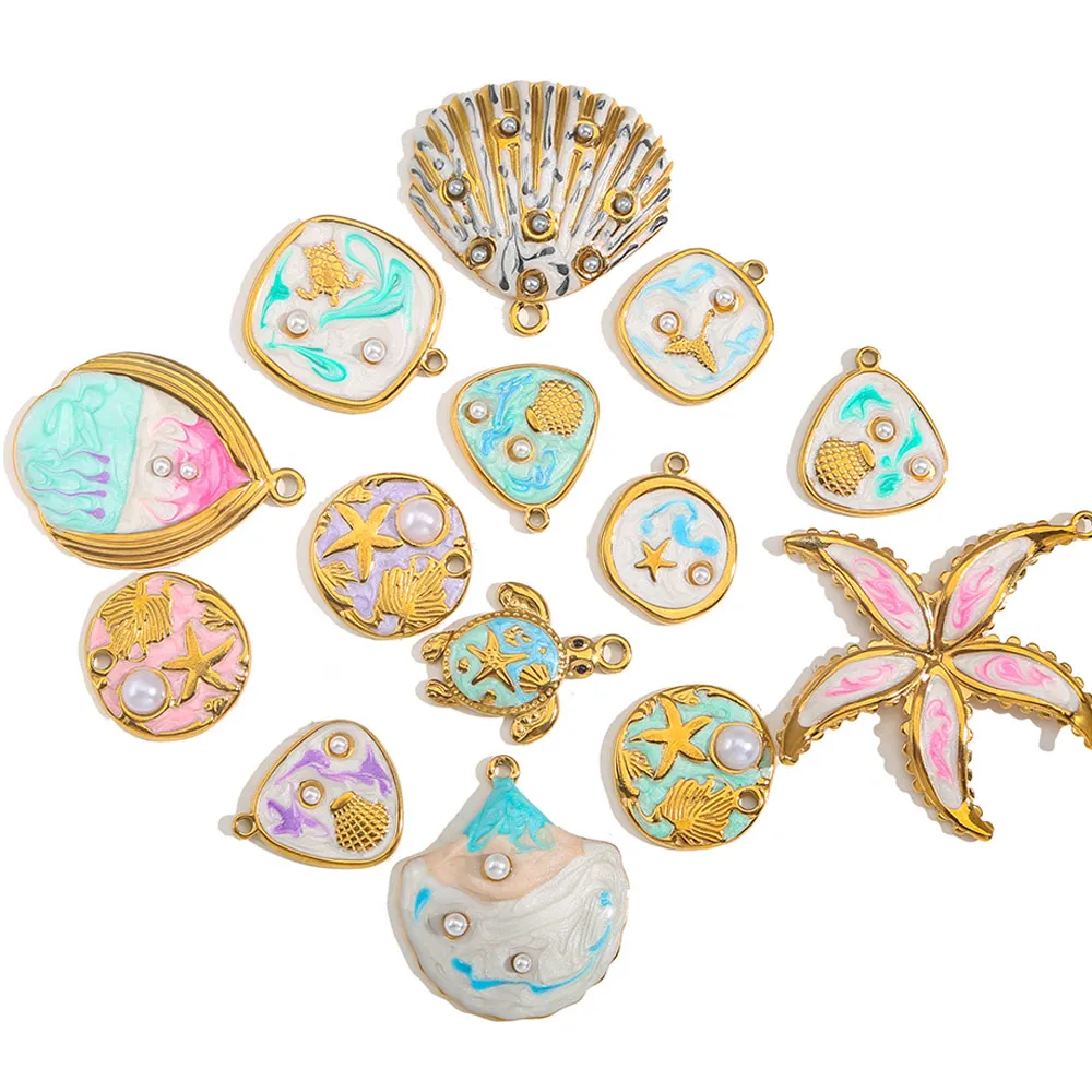 

3/5pcs Stainless Steel Charm Shell Starfish Gradient Enamel DIY Woman Necklace Earrings Beach Jewelry Making Materials Wholesale