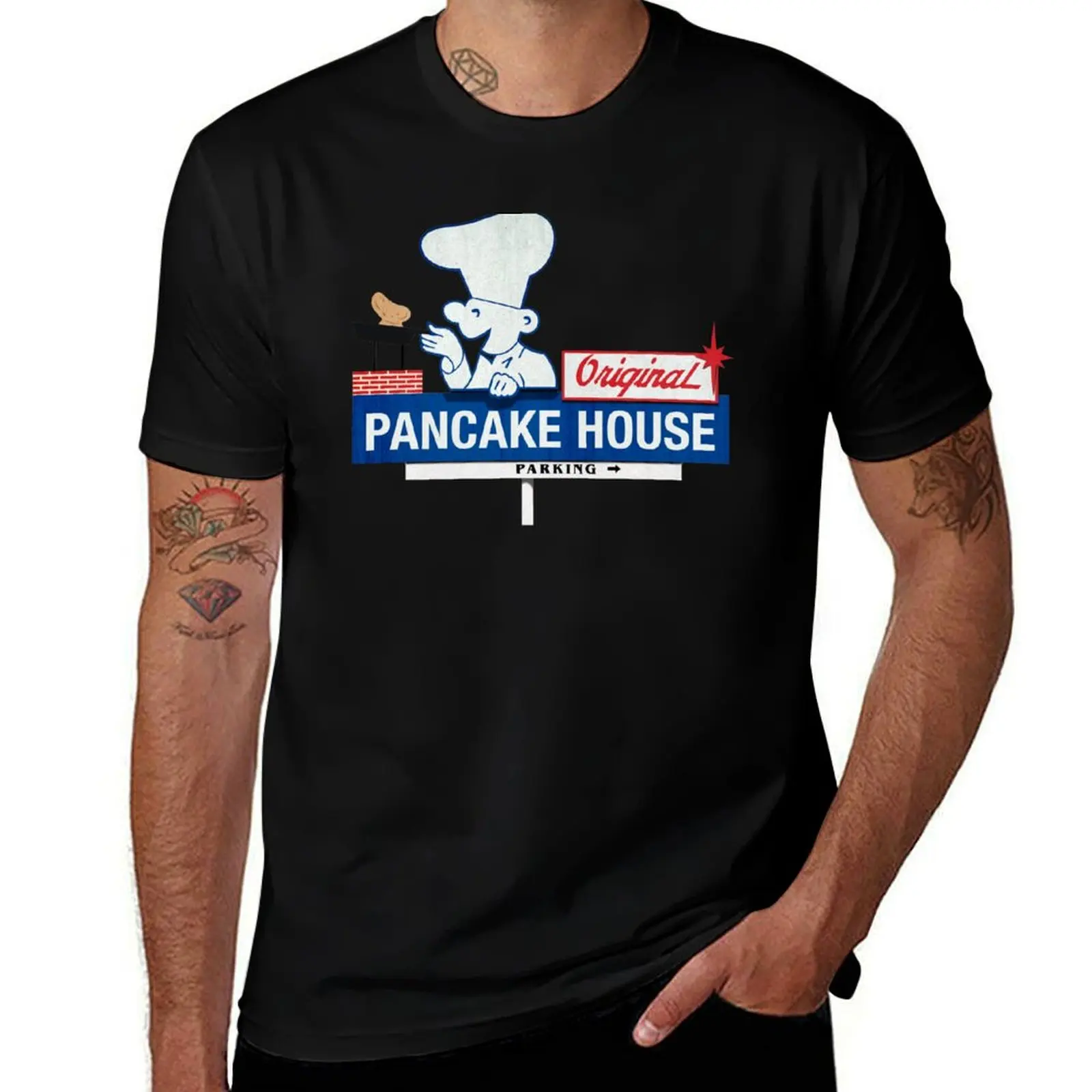 The Original Pancake House Breakfast Restaurant's Marquee From First California Location T-Shirt Modern Style Print T-Shirt