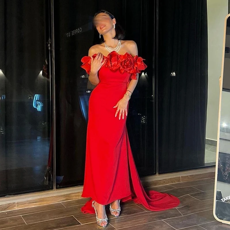 

Thinyfull Formal Mermaid Prom Evening Dresses Red Off The Shoulder Night Dress 2024 Saudi Arabia Cocktail Party Gowns Plus Size