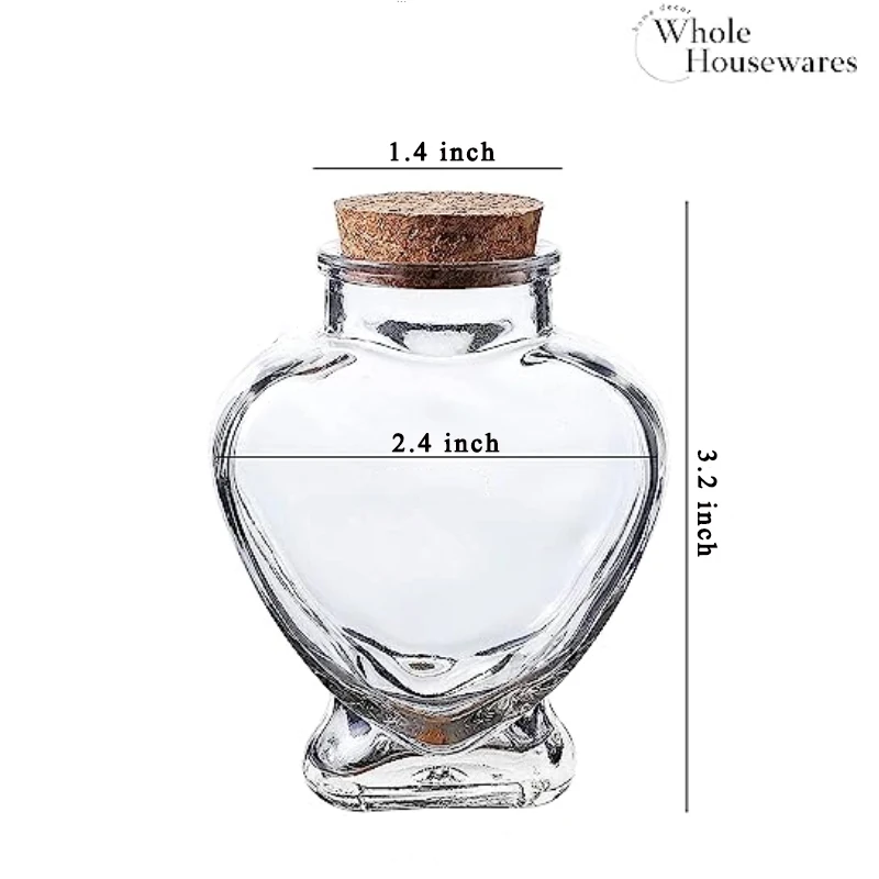 18Pcs Heart Jar Shaped Glass Favor Jars with Cork Lids 2oz Glass Wish Bottles Personalized Heart Shaped Label Tags and String