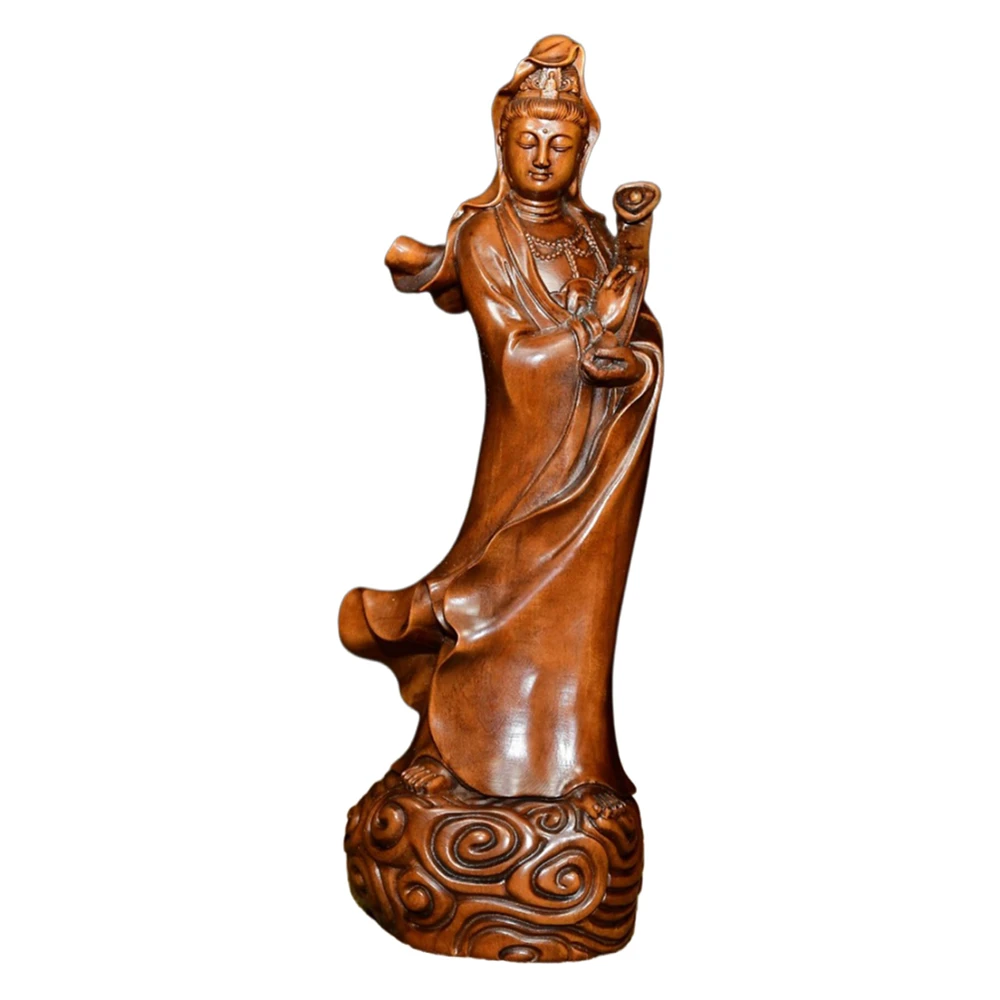 Figurines chinoises Statue Guanyin sculpté en bois Figurine bouddhiste Compassion bénédiction Protection miséricorde gentillesse Avance Solace