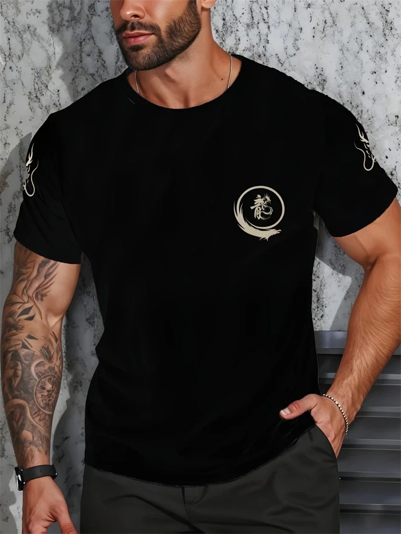 Men's Black Raven Red Moon Print T-Shirt Casual Round Neck Short Sleeve Soft Breathable Minimalist Streetwear Tee Tops