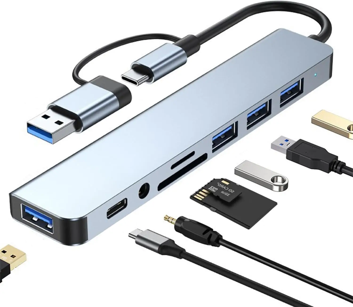 USB C Hub USB Splitter 8-in-1 USB Extender with 4 USB Port 1 USBC Jack TF/SD Card Reader 3.5mm Audio Output for MacBook Pro/iPad