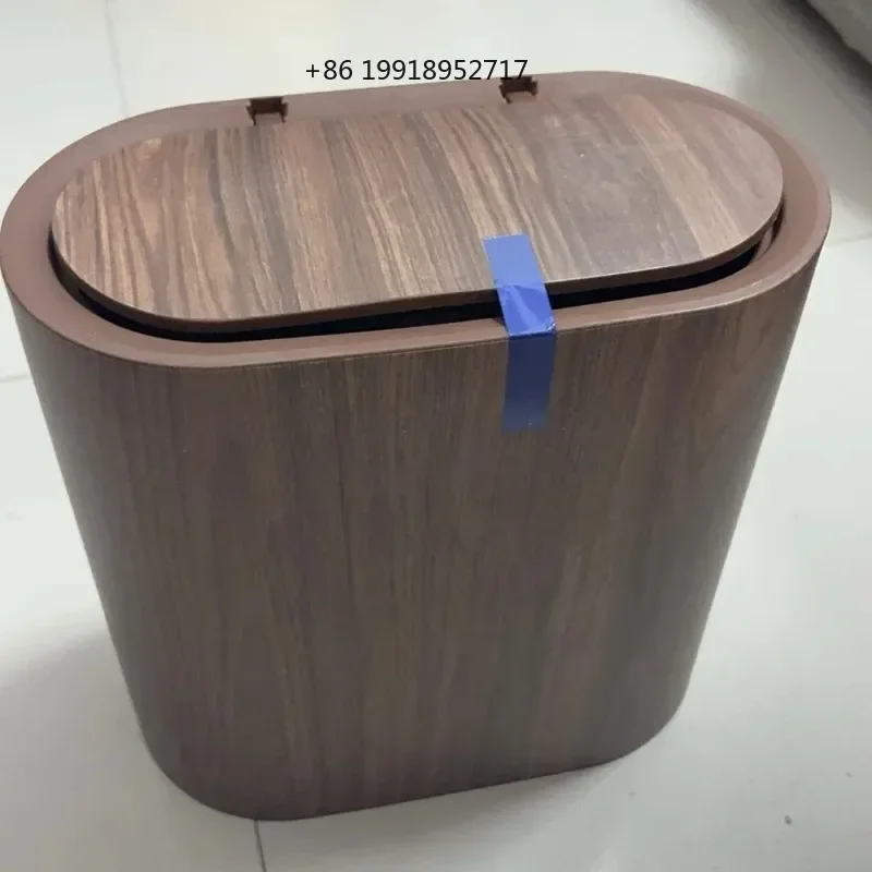Wood Grain Trash Can with Lid Bathroom Litter Bins Large Capacity Wastebasket Living Room Toilet Retro  Recycle Bin