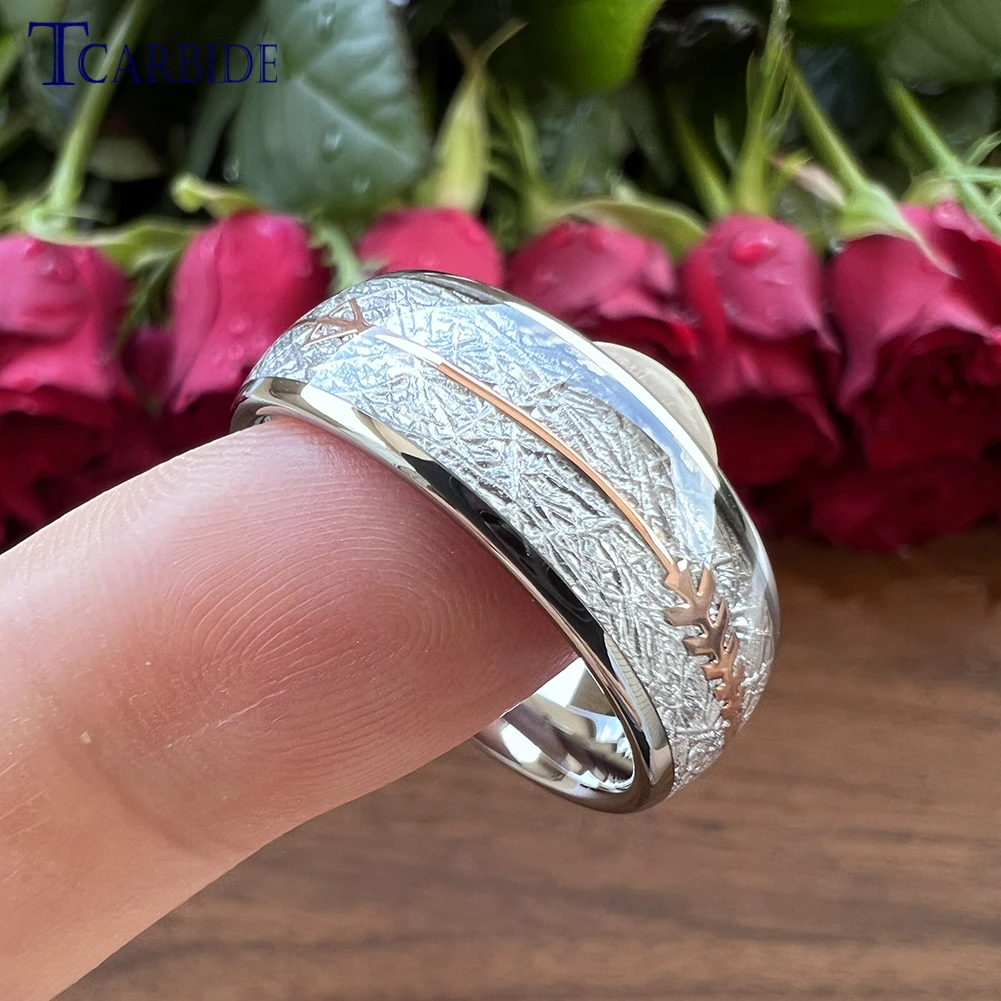 8MM Multicolor Men Women Tungsten Wedding Bands With Arrow And White Meteorite Inlay Nice Gift Jewelry New Arrivals